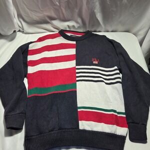 Vintage Woods & Gray USA Flag Colorblock Knit Sweater Mens XL Navy Red White